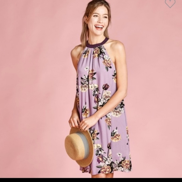 Lavender Floral Halter Dress - Picture 7 of 8